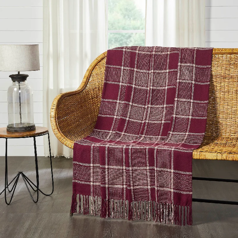 Velvet Pillows for a Touch of EleganceEston Burgundy Tan Plaid Throw 50"x60" VHC Brands