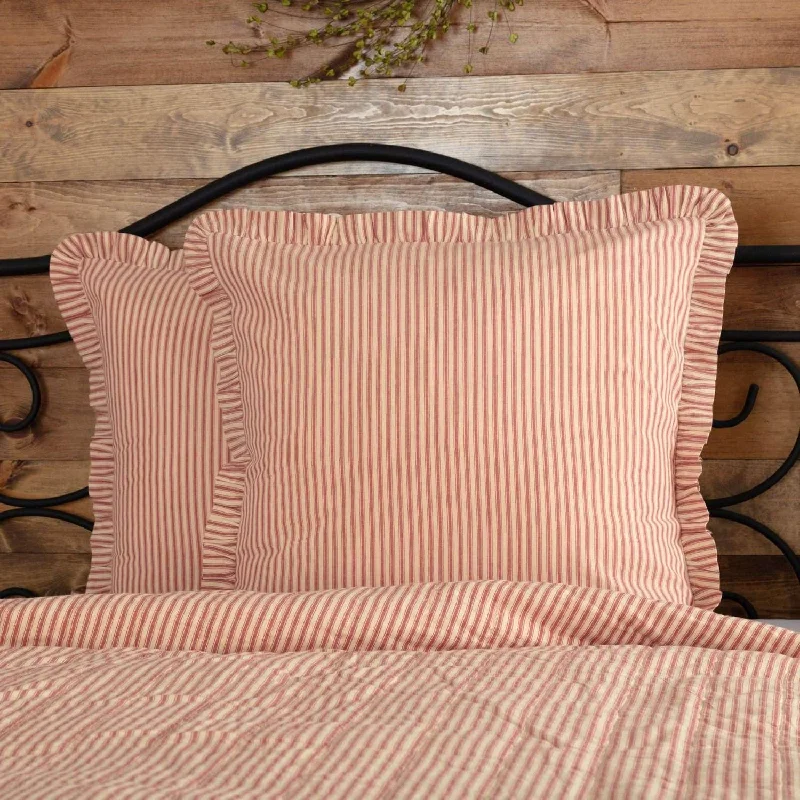 Velvet Pillows for a Touch of EleganceSawyer Mill Red Ticking Stripe Fabric Euro Sham 26x26 VHC Brands