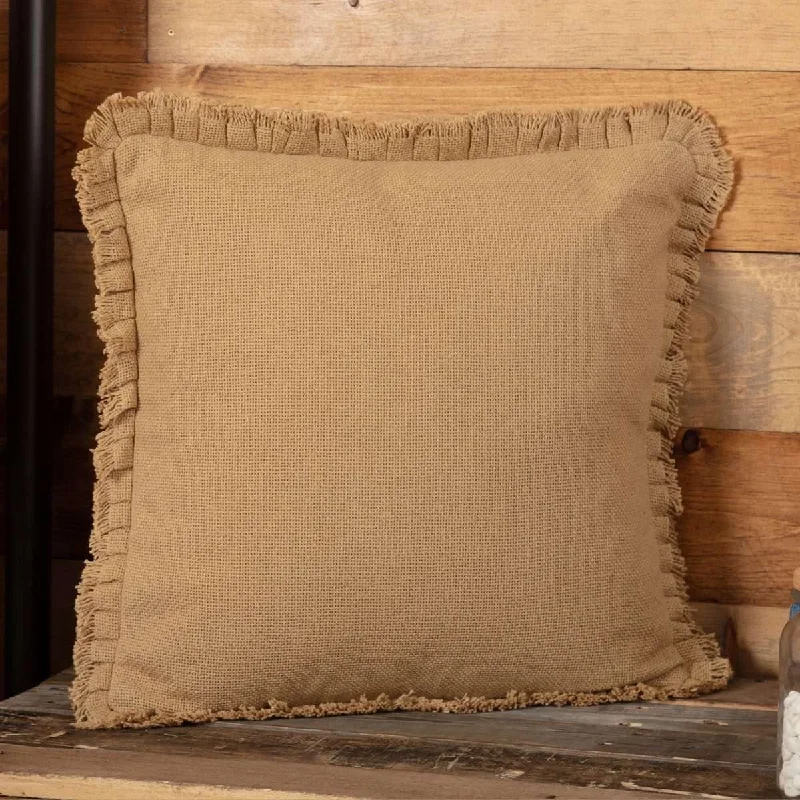 Round Pillows for Boho-Style InteriorsBurlap Natural Pillow w/ Fringed Ruffle 18x18 VHC Brands