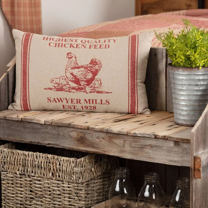 Velvet Pillows for a Touch of EleganceSawyer Mill Red Hen and Chicks Pillow 14"x22" Country Red, Khaki VHC Brands