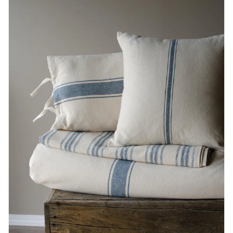 Silk Pillows for Smooth Skin and HairColonial Blue Cream Grain Sack Stripe Pillow Cover PC165014