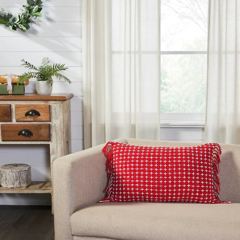 Velvet Pillows for a Touch of EleganceGallen Red White Pillow Fringed 14x22