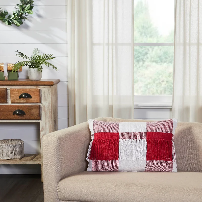 Round Pillows for Boho-Style InteriorsAnnie Red Check Fringed Pillow 14x22