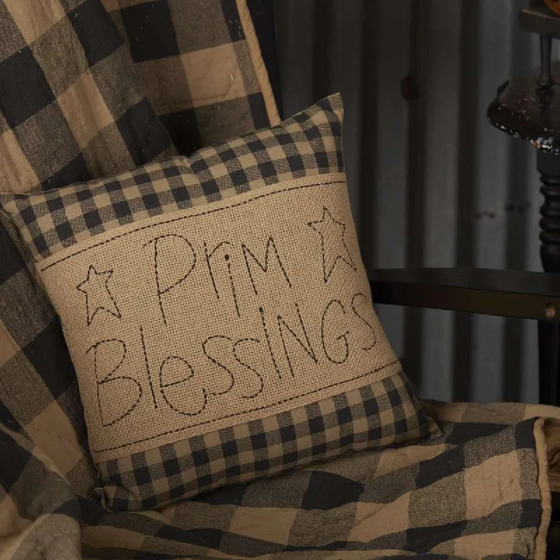 Down Alternative Pillows for Ethical ChoicesBlack Check Prim Blessings Pillow 12x12 VHC Brands