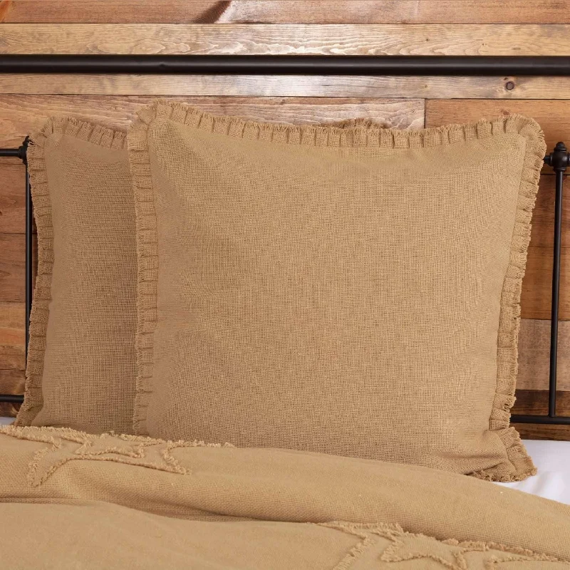 Feather Pillows for a Luxurious SleepBurlap Natural Fabric Euro Sham w/ Fringed Ruffle 26x26 VHC Brands