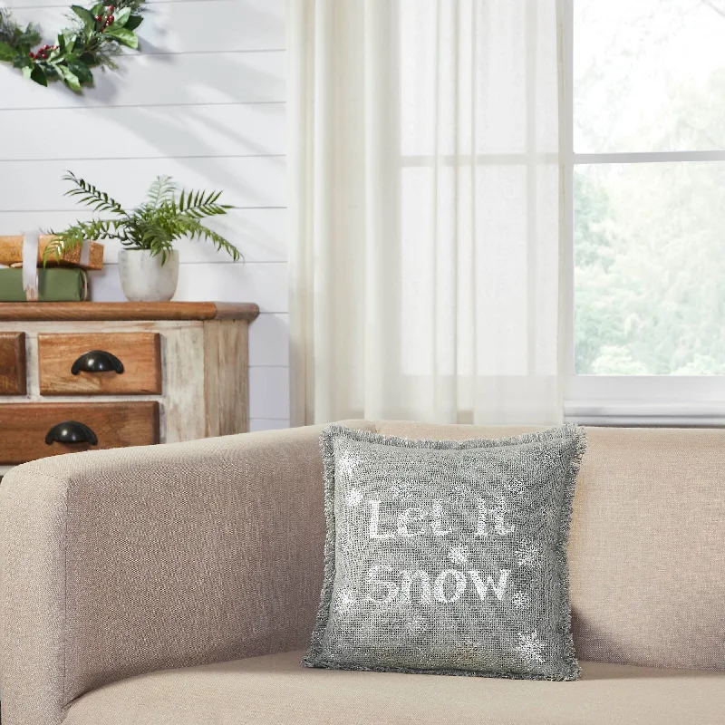 Adjustable Pillows for Customized ComfortYuletide Burlap Dove Grey Snowflake Let It Snow Pillow 12x12