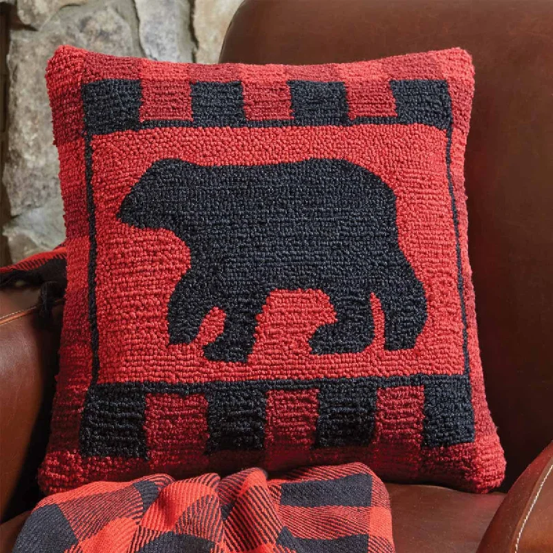 Bolster Pillows for Sofa DecorationBuffalo Check Bear Hooked Pillow Polyester Fill 18"x18" - Park Designs