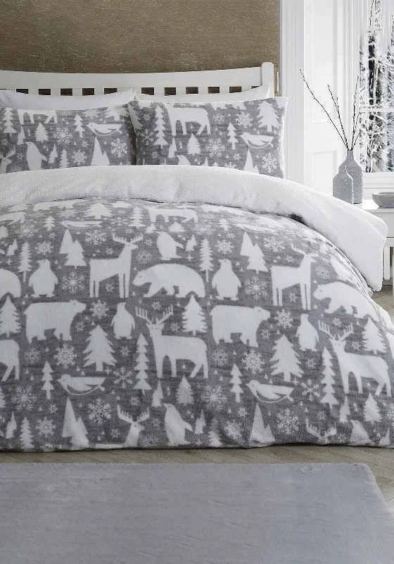 Discounted duvet covers during holiday sales like Christmas, Black Friday, and Cyber MondayFusion Arctic Animals Fleece Duvet Cover Set, Grey