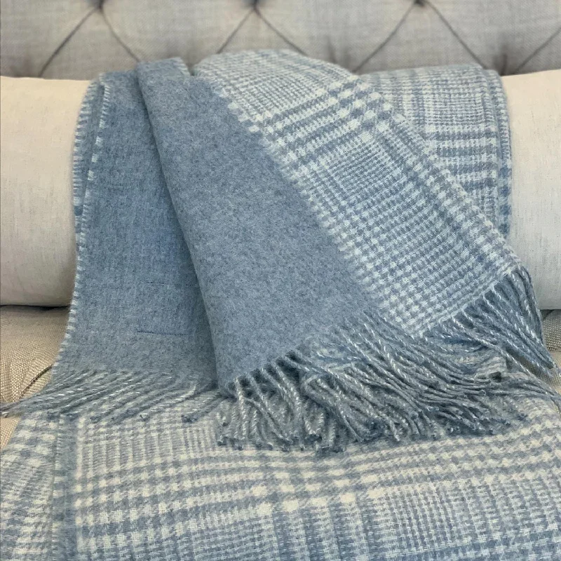 Alpaca wool blankets for a hypoallergenic and warm optionBlue plaid reversible Alpaca Throw