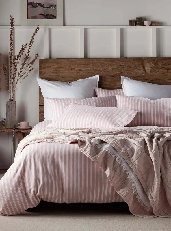 Geometric - patterned duvet covers for a modern and stylish lookBlush Pink Fred Stripe Brushed 100% Organic Cotton Bed Linen