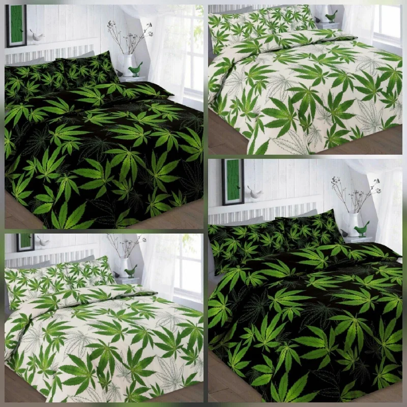 Velvet duvet covers for a plush and cozy lookWeed Print Duvet Cover and Pillowcase Bedding Set