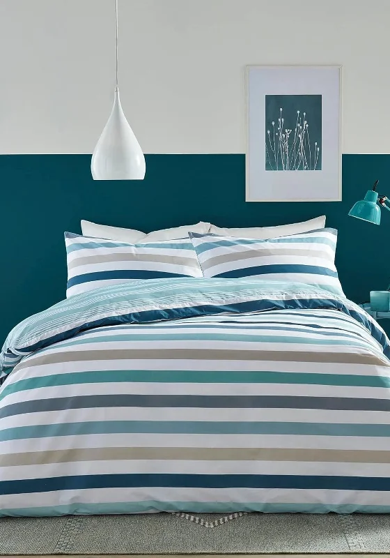 Machine - washable duvet covers for hassle - free cleaningFusion Carlston Stripe Duvet Cover Set, Teal