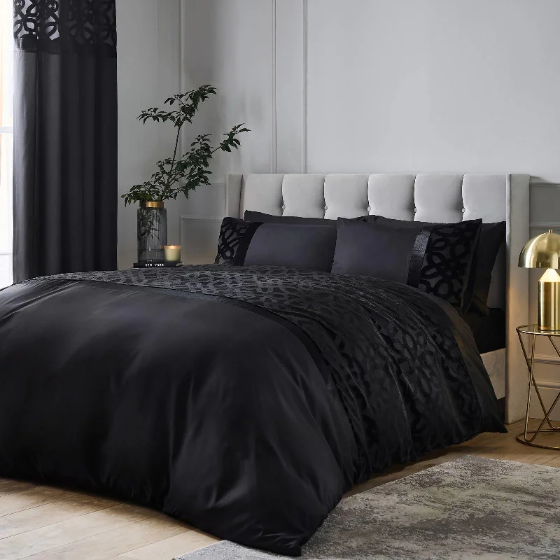 Duvet covers that work well with memory - foam mattresses for added comfortLattice Cut Velvet Duvet Cover Set Black