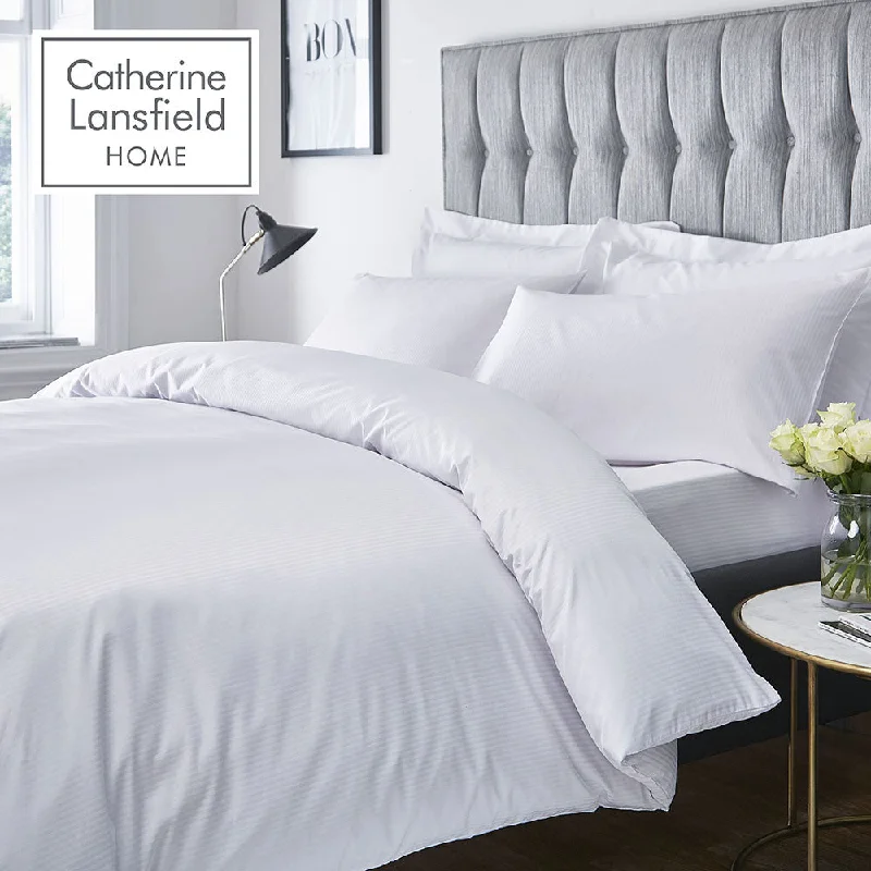 Moisture - wicking duvet covers to prevent night sweatsCatherine Lansfield White Satin Stripe 300TC Duvet Set