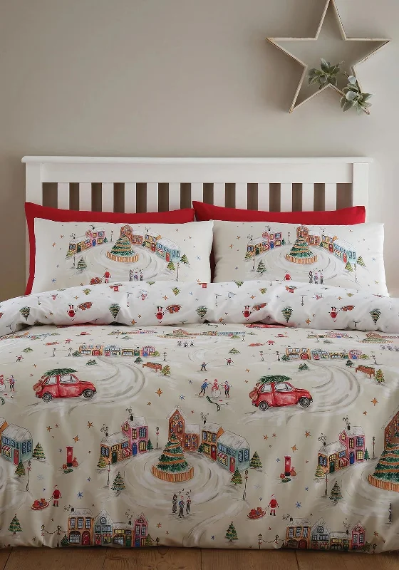 Moisture - wicking duvet covers to prevent night sweatsCatherine Lansfield Reversible Christmas Town Duvet Cover Set, Neutral