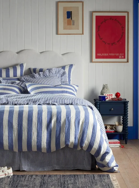 Geometric - patterned duvet covers for a modern and stylish lookCobalt Cora Stripe 100% Linen Bed Linen