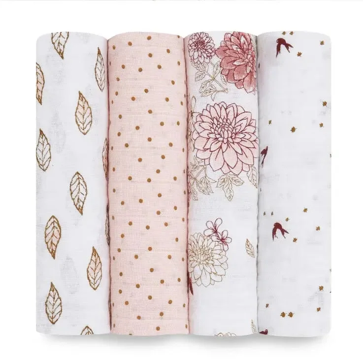 Rayon from bamboo blankets for a silky and breathable feelCotton muslin 4-pack "dahilas"