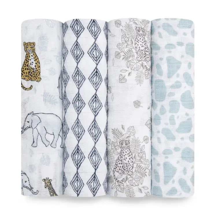 Cotton blankets for breathability and a lightweight feelCotton muslin 4-pack "jungle"