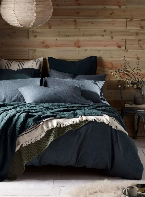 Budget - friendly duvet covers for first - time homebuyers or studentsDarkest Spruce Henry Brushed 100% Organic Cotton Bed Linen