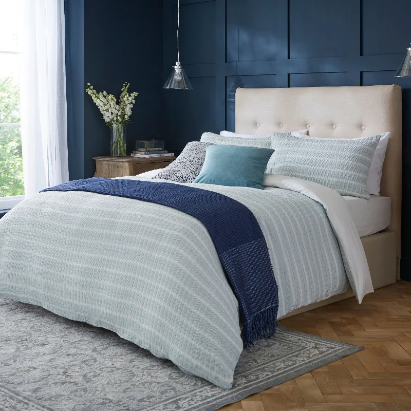 Mid - priced duvet covers with a good balance of quality and costDevon Waffle Blue 100% Cotton Duvet Cover Bedding