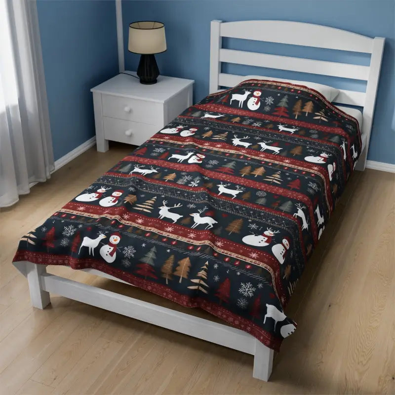 Rayon from bamboo blankets for a silky and breathable feelCozy Christmas Nights with Reindeer Velveteen Plush Blanket