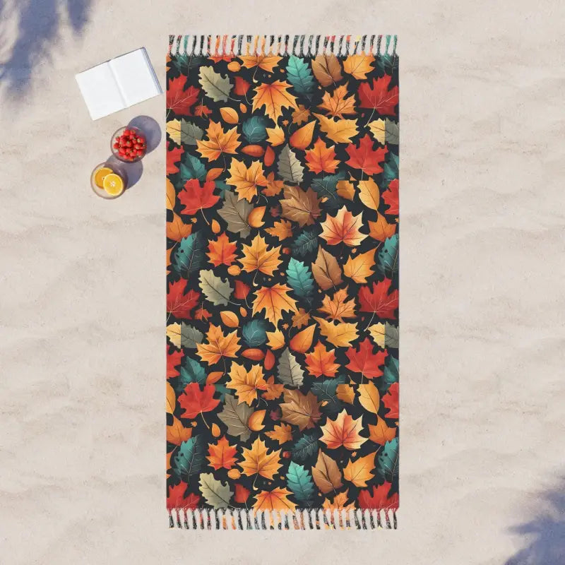 Fleece blankets for a cozy and plush textureWhimsical Boho Beach Towel with Colorful Fall Foliage