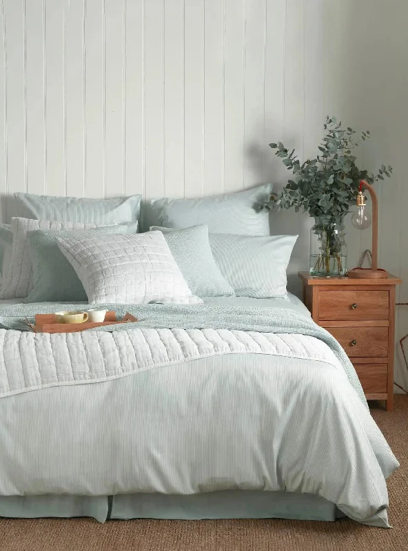 Ombre - colored duvet covers with a gradient effect for a trendy and unique styleDuck Egg Tiny Stripe 100% Cotton Bed Linen