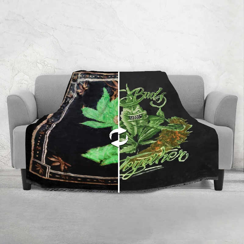 Cotton blankets for breathability and a lightweight feelElegant Comfort Marijuana Printed Reversible Blanket Oversized Couch -  Queen Blanket