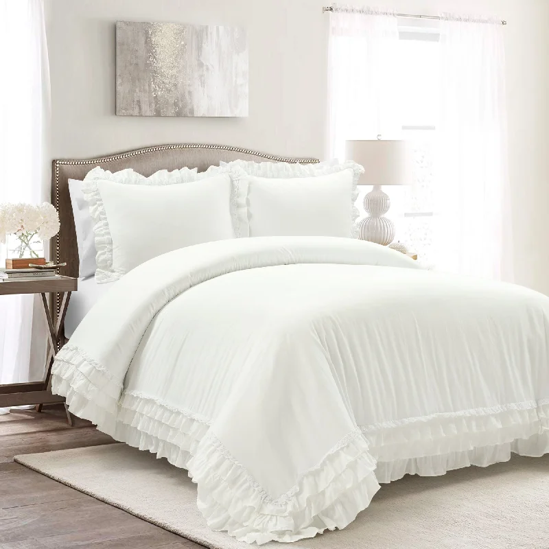 Silk duvet covers for a smooth and elegant touchElla Ruffle Lace 100% Cotton Duvet Cover White 3Pc Set King