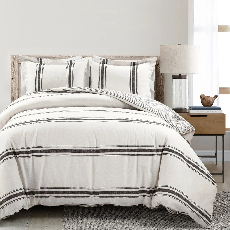 Oversized duvet covers that drape beautifully over the sides of the bed for a luxurious lookFarmhouse Stripe 100% Cotton Duvet Cover Set