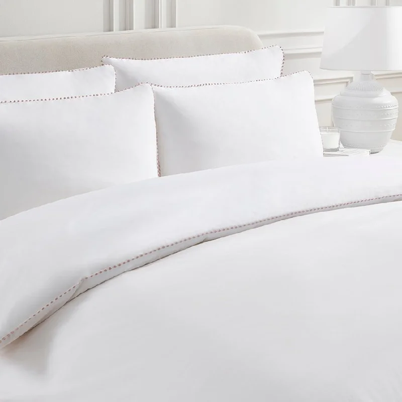 California king - size duvet covers for the extra - long and wide California king bedsGirona 200 Thread Count Pom-Pom Duvet Cover - Cotton - White/Pink