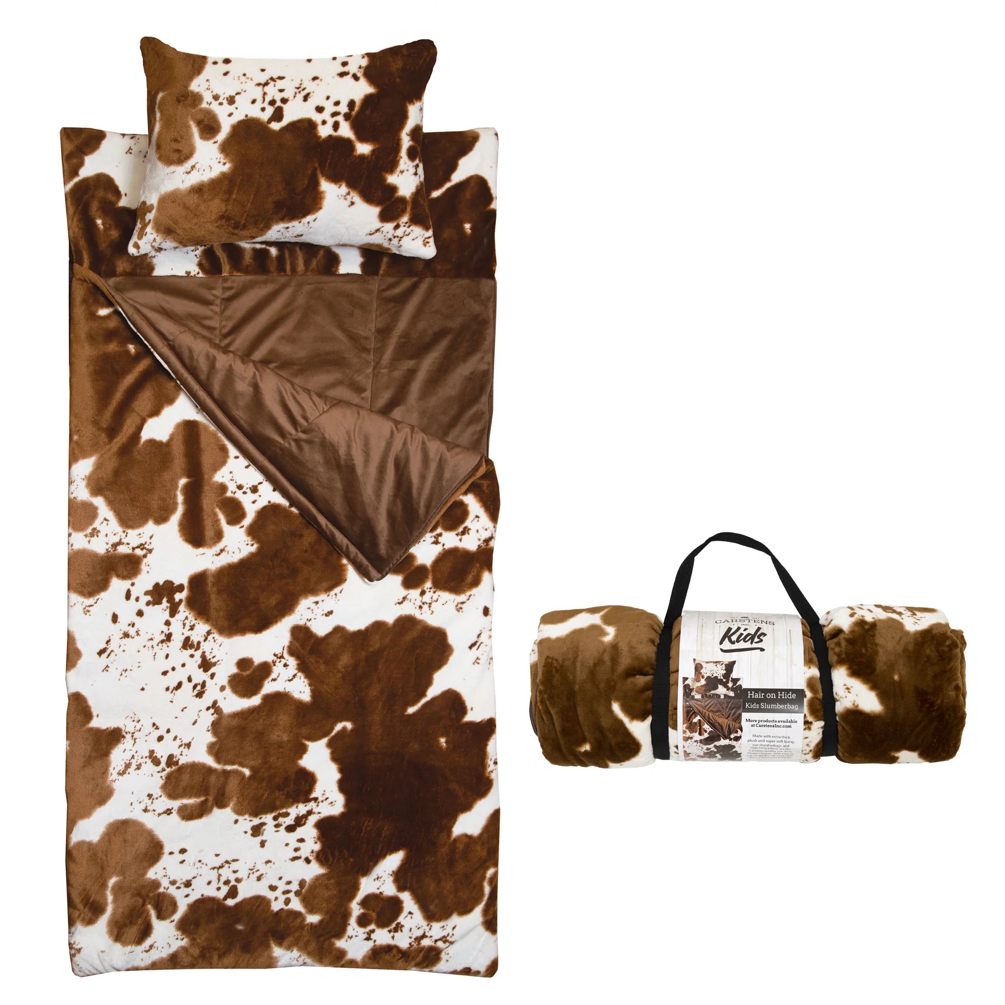 Fleece blankets for a cozy and plush textureKids Cow-Print Sleeping Bag & Pillow