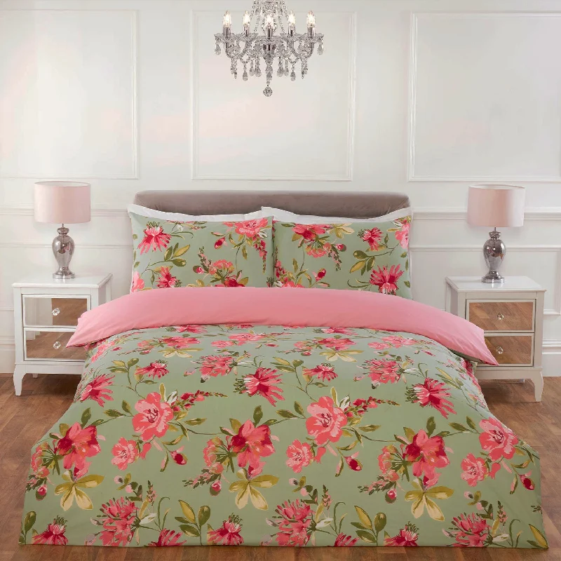 Jersey cotton duvet covers for a stretchy and comfortable fitLara Sage Floral Reversible Duvet Set