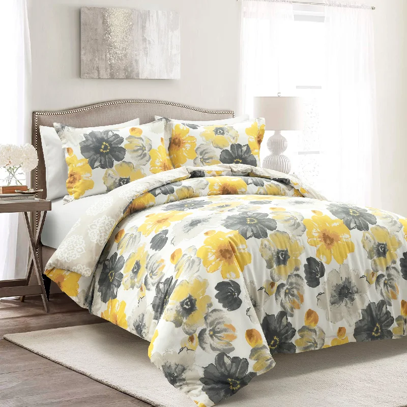 Anti - dust mite duvet covers to keep the sleep environment cleanLeah Rev. Cotton Duvet Cover Yellow 3Pc Set Full/Queen