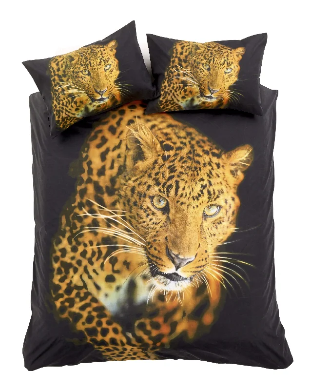 California king - size duvet covers for the extra - long and wide California king bedsLeopard Print 3D Photo Panel Duvet Set Cotton Rich OEKO-TEX Certified Bedding in Single Double King Sizes by OLIVIA ROCCO