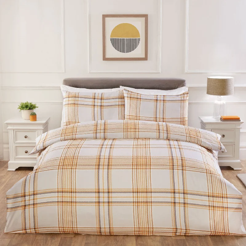 Expensive duvet covers with premium materials and artisanal craftsmanshipMorgan Ochre Check Super Soft Duvet Set