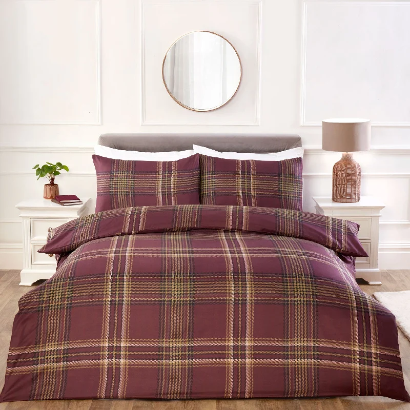 Custom - sized duvet covers to fit unique or non - standard bed framesMorgan Purple Check Super Soft Duvet Set