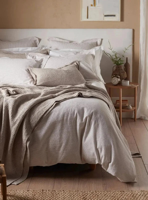 Custom - sized duvet covers to fit unique or non - standard bed framesNatural Seersucker Stripe 100% Cotton Bed Linen