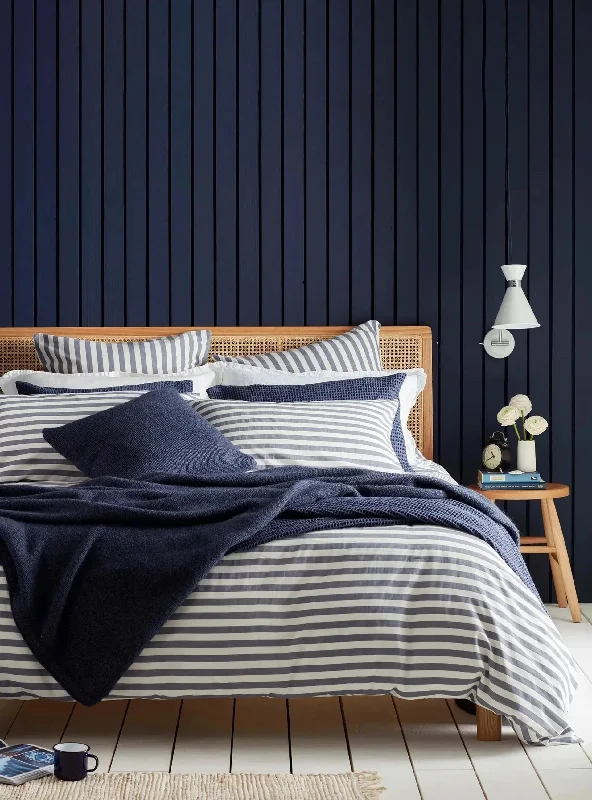 Dry - clean - only duvet covers with high - end materials and delicate designsNavy Coastal Stripe 100% Cotton Bed Linen