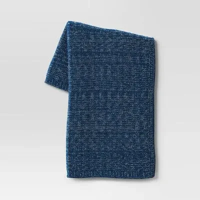 Fleece blankets for a cozy and plush textureNew - Cozy Metallic Yarn Knit Throw Blanket Navy Blue - Threshold