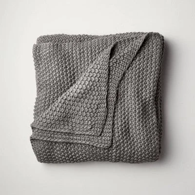 Recycled polyester blankets for an eco - conscious optionNew - Full/Queen Chunky Knit Bed Blanket Dark Gray - Casaluna