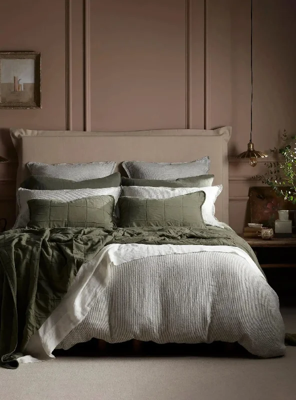 High - end luxury duvet covers for a top - tier sleep experienceOlive Green Sid Stripe 100% Linen Bed Linen