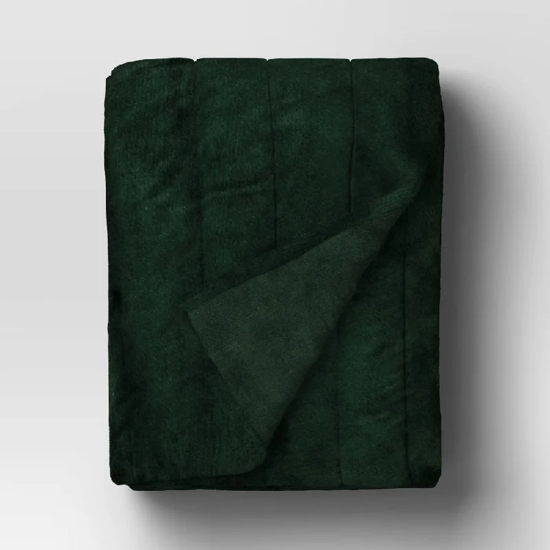 Rayon from bamboo blankets for a silky and breathable feelOpen Box - Channel Faux Fur Throw Blanket Dark Green - Threshold