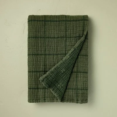 Recycled polyester blankets for an eco - conscious optionOpen Box - Grid Matelassé Throw Blanket Dark Green - Hearth & Hand with Magnolia