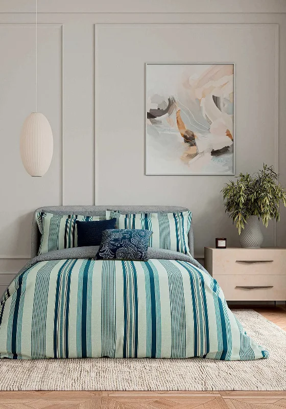 Solid - colored duvet covers in classic colors like white, black, and navy for a timeless lookBedeck Oren Stripe Duvet Cover Set, Teal