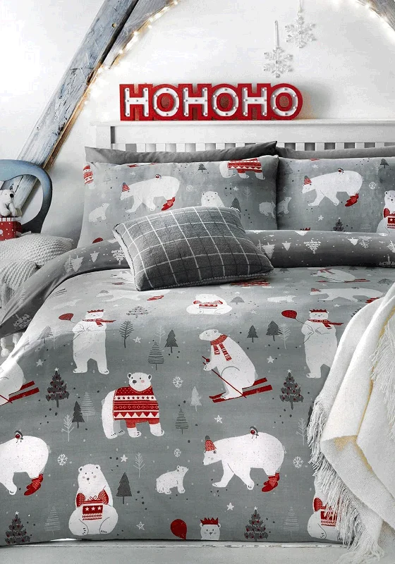 Duvet covers to pair with down comforters for maximum warmthFusion Polar Bear Print Christmas Duvet Cover Set, Grey