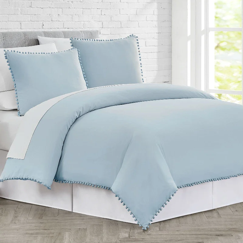 Twin XL duvet covers designed for extra - long twin beds, often used in college dormsPom-Pom Duvet Cover Set