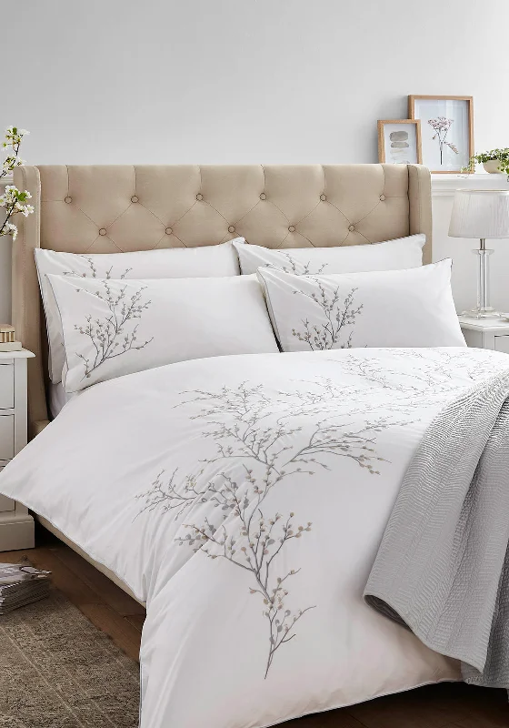 Hypoallergenic duvet covers for allergy - prone individualsLaura Ashley Pussy Willow Sprig Embroidered Duvet Cover Set, Dove Grey