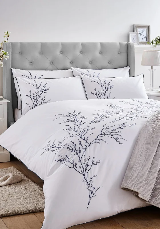 Linen duvet covers with a natural texture and breathabilityLaura Ashley Pussy Willow Sprig Embroidered Duvet Set, Midnight