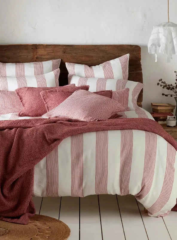 Duvet covers suitable for use with synthetic - filled comfortersRed Ticking Stripe Cotton Linen Bed Linen